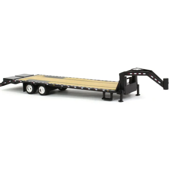 Manufacturer_Greenlight Collectibles Lowboys & Flatbeds<1/64 Black Gooseneck Trailer with Red & White Conspicuity Stripes