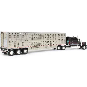 Manufacturer_DCP by First Gear Agricultural Trucks<1/64 Black, Gray & Red Peterbilt 389 w/ Tri-axle Wilson Livestock Trailer, DCP by First Gear