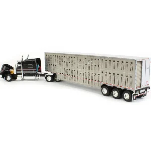 Manufacturer_DCP by First Gear Agricultural Trucks<1/64 Black, Gray & Red Peterbilt 389 w/ Tri-axle Wilson Livestock Trailer, DCP by First Gear