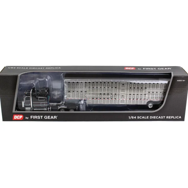 Manufacturer_DCP by First Gear Agricultural Trucks<1/64 Black, Gray & Red Peterbilt 389 w/ Tri-axle Wilson Livestock Trailer, DCP by First Gear