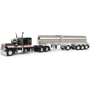 Manufacturer_DCP by First Gear Tanker Trucks<1/64 Black, Orange & White Peterbilt 379 60in Sleeper with Quad-Axle Walker Milk Tanker, DCP by First Gear