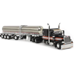 Manufacturer_DCP by First Gear Tanker Trucks<1/64 Black, Orange & White Peterbilt 379 60in Sleeper with Quad-Axle Walker Milk Tanker, DCP by First Gear