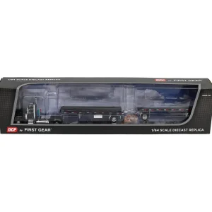 Manufacturer_DCP by First Gear Lowboys & Flatbeds<1/64 Black Peterbilt 379 with 28.5ft Utility Tandem Flatbed Trailers, DCP by First Gear