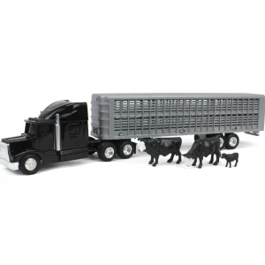 Manufacturer_ERTL Agricultural Trucks<1/64 Black Semi Truck with Cattle Trailer and Cattle by ERTL