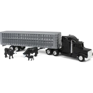 Manufacturer_ERTL Agricultural Trucks<1/64 Black Semi Truck with Cattle Trailer and Cattle by ERTL