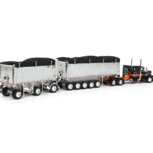Manufacturer_DCP by First Gear Dump Trucks<1/64 Black/Orange/Chrome Peterbilt 389 w/ Chrome East Genesis II End Dump Trailers, DCP by First Gear