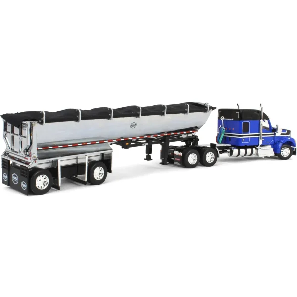 Manufacturer_DCP by First Gear Dump Trucks<1/64 Blue & Black Kenworth W990 with Chrome MAC End Dump Trailer, DCP by First Gear