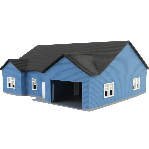 Outback Toys 3D Print & Small Accessories<1/64 Blue & White “The Ranch” Farm House w/ Opening Garage & Back Deck, 3D Printed
