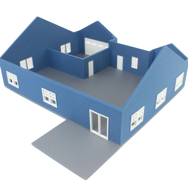 Outback Toys 3D Print & Small Accessories<1/64 Blue & White “The Ranch” Farm House w/ Opening Garage & Back Deck, 3D Printed