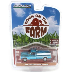 Manufacturer_Greenlight Collectibles Pickup Trucks<Blue Chrome Super Chase ~ 1/64 1969 Ford F-250 Farm & Ranch Special, Reef Aqua, Down on the Farm Series 10