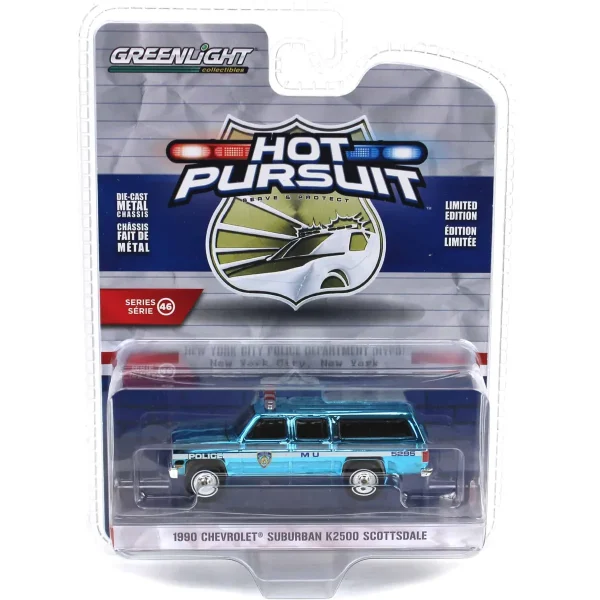 Manufacturer_Greenlight Collectibles Cars & Suvs | Emergency Vehicles<Blue Chrome Super Chase ~ 1/64 1990 Chevrolet Suburban K2500 Scottsdale, NYPD, Hot Pursuit Series 46