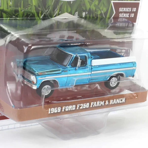 Manufacturer_Greenlight Collectibles Pickup Trucks<Blue Chrome Super Chase ~ 1/64 1969 Ford F-250 Farm & Ranch Special, Reef Aqua, Down on the Farm Series 10