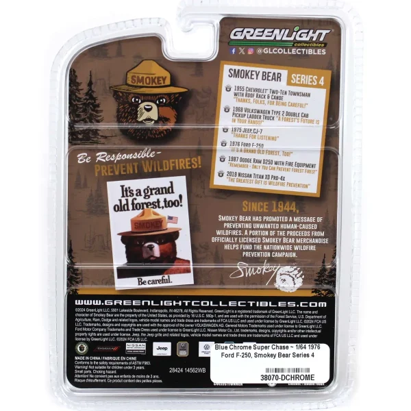 Manufacturer_Greenlight Collectibles Cars & Suvs | Pickup Trucks<Blue Chrome Super Chase ~ 1/64 1976 Ford F-250, Smokey Bear Series 4