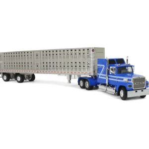 Manufacturer_DCP by First Gear Agricultural Trucks<1/64 Blue Ford LTL 9000 60in Aerodyne Sleeper with Wilson Stockmaster PSAL Livestock Trailer, DCP by First Gear