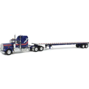 Manufacturer_DCP by First Gear Lowboys & Flatbeds<1/64 Blue Kenworth W900A Aerodyne Sleeper w/ 53ft Wilson Roadbrute Trailer, Liberty Series, DCP by First Gear