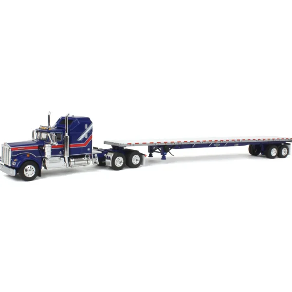 Manufacturer_DCP by First Gear Lowboys & Flatbeds<1/64 Blue Kenworth W900A Aerodyne Sleeper w/ 53ft Wilson Roadbrute Trailer, Liberty Series, DCP by First Gear
