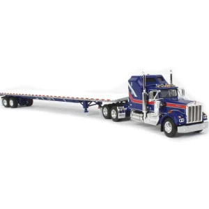 Manufacturer_DCP by First Gear Lowboys & Flatbeds<1/64 Blue Kenworth W900A Aerodyne Sleeper w/ 53ft Wilson Roadbrute Trailer, Liberty Series, DCP by First Gear