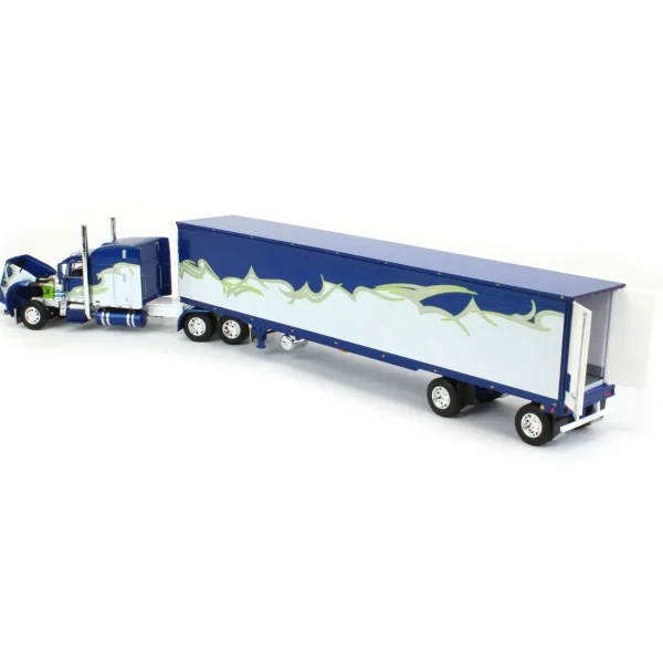 Manufacturer_DCP by First Gear Box Trucks & Trailers<1/64 Blue, Silver & Lime Peterbilt 389 w/ Utility Ribbed Spread-Axle Reefer, DCP by First Gear