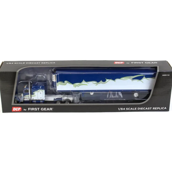 Manufacturer_DCP by First Gear Box Trucks & Trailers<1/64 Blue, Silver & Lime Peterbilt 389 w/ Utility Ribbed Spread-Axle Reefer, DCP by First Gear
