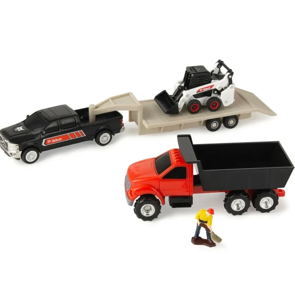 Manufacturer_ERTL Loaders | Dump Trucks<1/64 Bobcat 5 Piece Construction Set with Dump Truck, Gooseneck Trailer, Man & More!