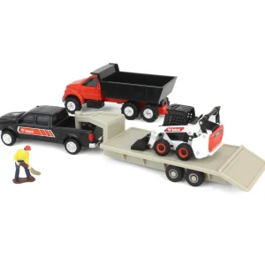 Manufacturer_ERTL Loaders | Dump Trucks<1/64 Bobcat 5 Piece Construction Set with Dump Truck, Gooseneck Trailer, Man & More!