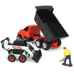 Manufacturer_ERTL Loaders | Dump Trucks<1/64 Bobcat 5 Piece Construction Set with Dump Truck, Gooseneck Trailer, Man & More!