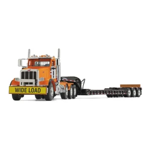 Manufacturer_First Gear, Inc. Lowboys & Flatbeds<1/50 Bright Orange Peterbilt 367 Day Cab w/ Talbert 55SA Lowboy by First Gear