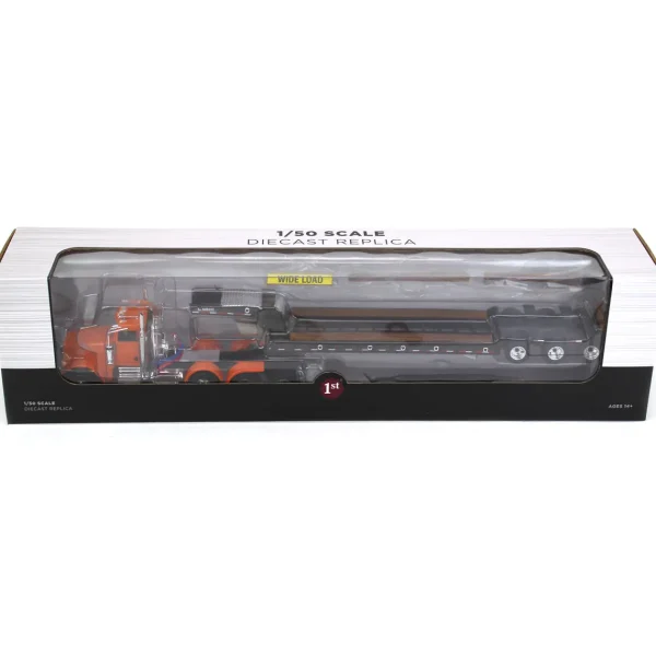 Manufacturer_First Gear, Inc. Lowboys & Flatbeds<1/50 Bright Orange Peterbilt 367 Day Cab w/ Talbert 55SA Lowboy by First Gear