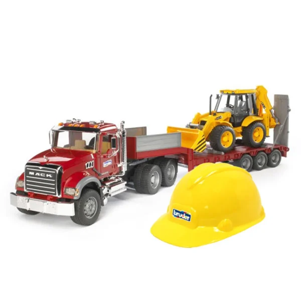 Outback Toys Lowboys & Flatbeds<Bruder Mack Semi Granite Low Loader with JCB Backhoe & Hard Hat Kit