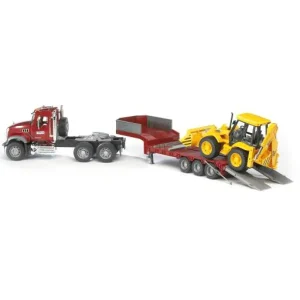 Outback Toys Lowboys & Flatbeds<Bruder Mack Semi Granite Low Loader with JCB Backhoe & Hard Hat Kit