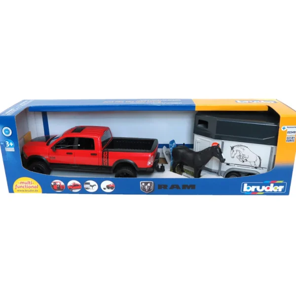 Manufacturer_Bruder Toys Pickup Trucks<1/16 Bruder RAM 2500 Power Pick Up with Horse Trailer and 1 Horse