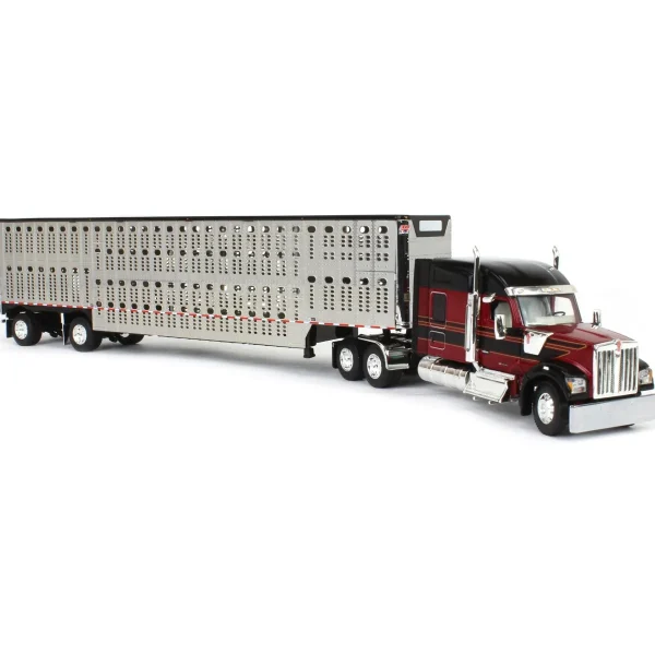 Manufacturer_DCP by First Gear Agricultural Trucks<1/64 Burgundy & Black Kenworth W990 with Wilson Silverstar Livestock Trailer, DCP by First Gear
