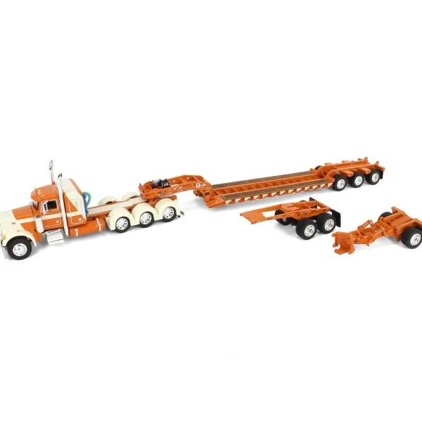 Manufacturer_DCP by First Gear Lowboys & Flatbeds<1/64 Burnt Orange/Cream Peterbilt 379 with Fontaine Magnitude Lowboy, Jeep & Stinger, DCP by First Gear