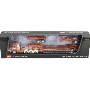 Manufacturer_DCP by First Gear Lowboys & Flatbeds<1/64 Burnt Orange/Cream Peterbilt 379 with Fontaine Magnitude Lowboy, Jeep & Stinger, DCP by First Gear