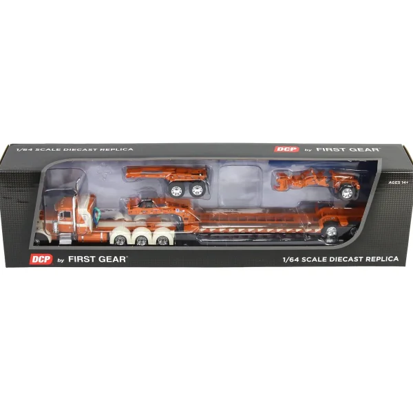 Manufacturer_DCP by First Gear Lowboys & Flatbeds<1/64 Burnt Orange/Cream Peterbilt 379 with Fontaine Magnitude Lowboy, Jeep & Stinger, DCP by First Gear