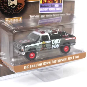 Manufacturer_Greenlight Collectibles Cars & Suvs | Pickup Trucks<Charcoal Chrome Super Chase ~ 1/64 1987 Dodge Ram D250 with Fire Equipment, Hose & Tank, Smokey Bear Series 4