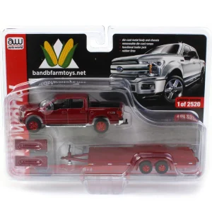 Manufacturer_Auto World Pickup Trucks<Chase Unit ~ 1/64 Cherry Red 2019 Ford F-150 with Red Trailer & Red Wheels by Auto World