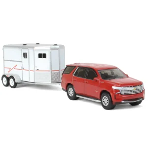 Manufacturer_Greenlight Collectibles Agricultural Trucks<1/64 Cherry Red 2021 Chevrolet Tahoe with Horse Trailer, Hitch & Tow Series 23