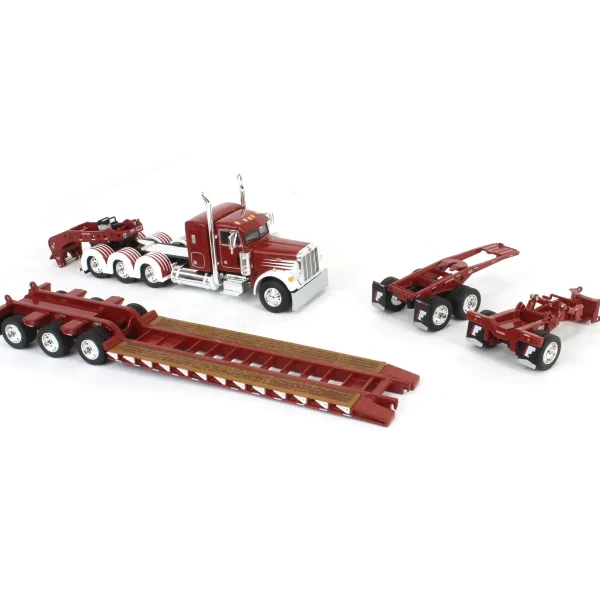 Manufacturer_DCP by First Gear Lowboys & Flatbeds<1/64 Cherry Red/White Peterbilt 379 with Fontaine Magnitude Lowboy, Jeep & Stinger, DCP by First Gear