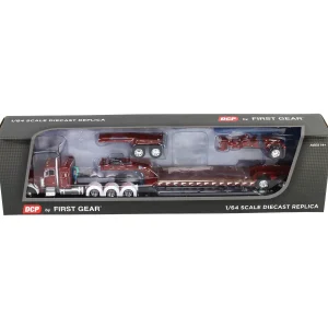 Manufacturer_DCP by First Gear Lowboys & Flatbeds<1/64 Cherry Red/White Peterbilt 379 with Fontaine Magnitude Lowboy, Jeep & Stinger, DCP by First Gear