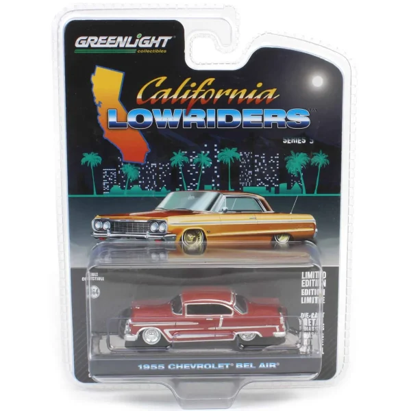 Manufacturer_Greenlight Collectibles Cars & Suvs<1/64 1955 Chevrolet Bel Air Lowrider, Red & Silver, California Lowriders Series 5