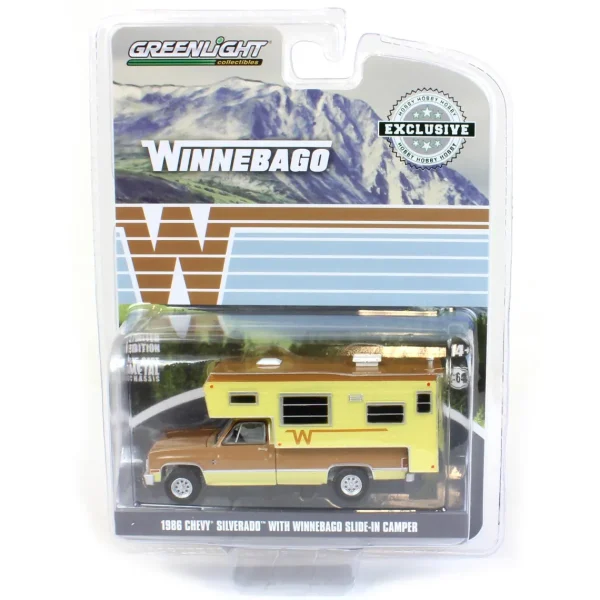 Manufacturer_Greenlight Collectibles Pickup Trucks<1/64 1986 Chevrolet C20 Silverado with Winnebago Slide in Camper, Copper and Tan