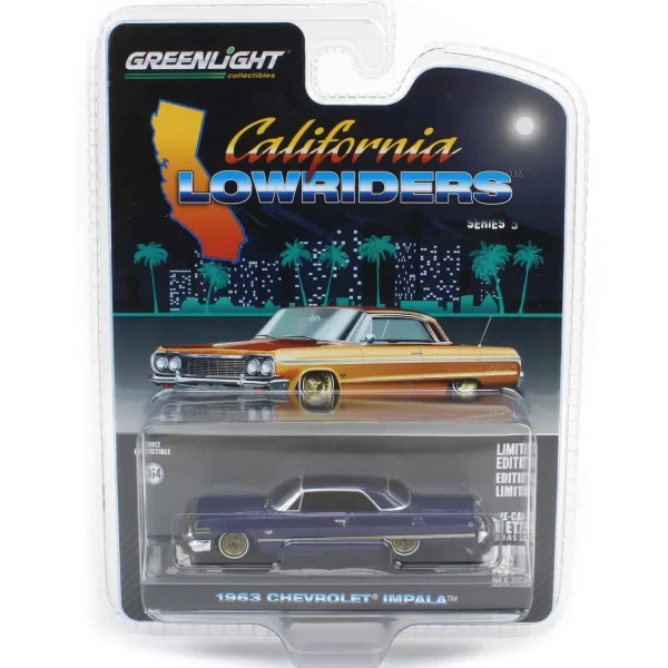 Manufacturer_Greenlight Collectibles Cars & Suvs<1/64 1963 Chevrolet Impala, Dark Blue & Gold, California Lowriders Series 5