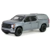 Manufacturer_Greenlight Collectibles Pickup Trucks<1/64 2023 Chevrolet Silverado 1500 Custom with Camper Shell, Sterling Gray, Blue Collar Series 13