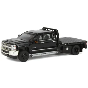 Manufacturer_Greenlight Collectibles Lowboys & Flatbeds | Pickup Trucks<1/64 2018 Chevrolet Silverado 3500 Dually Flatbed Pickup Truck, Black, Collaboration Exclusive