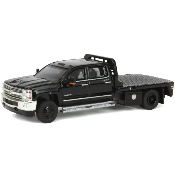 Manufacturer_Greenlight Collectibles Lowboys & Flatbeds | Pickup Trucks<1/64 2018 Chevrolet Silverado 3500 Dually Flatbed Pickup Truck, Black, Collaboration Exclusive