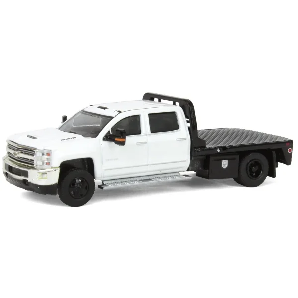 Manufacturer_Greenlight Collectibles Lowboys & Flatbeds | Pickup Trucks<1/64 2018 Chevrolet Silverado 3500 Dually Flatbed Pickup Truck, White, Collaboration Exclusive