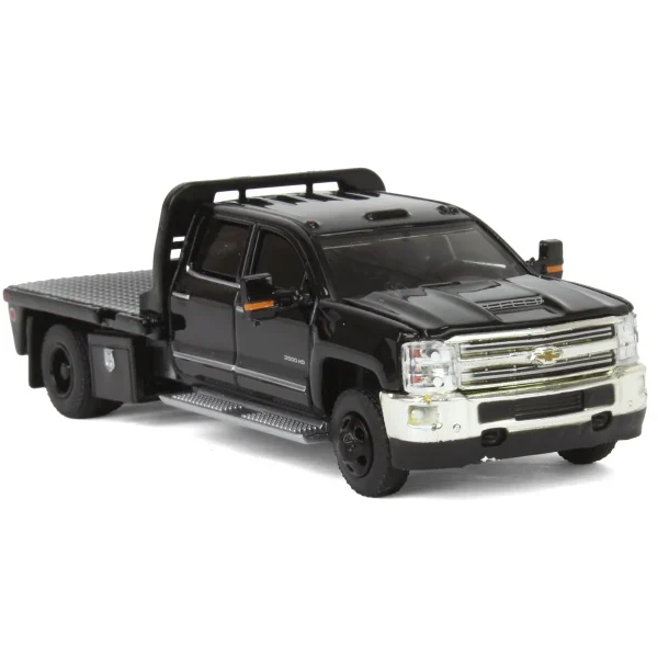 Manufacturer_Greenlight Collectibles Lowboys & Flatbeds | Pickup Trucks<1/64 2018 Chevrolet Silverado 3500 Dually Flatbed Pickup Truck, Black, Collaboration Exclusive