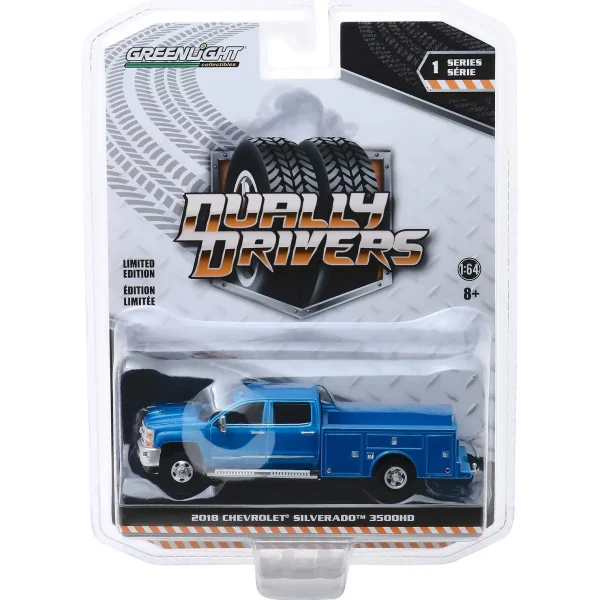 Manufacturer_Greenlight Collectibles Pickup Trucks<1/64 2018 Chevrolet Silverado 3500 Dually Service Bed, Deep Blue, Dually Drivers Series 1