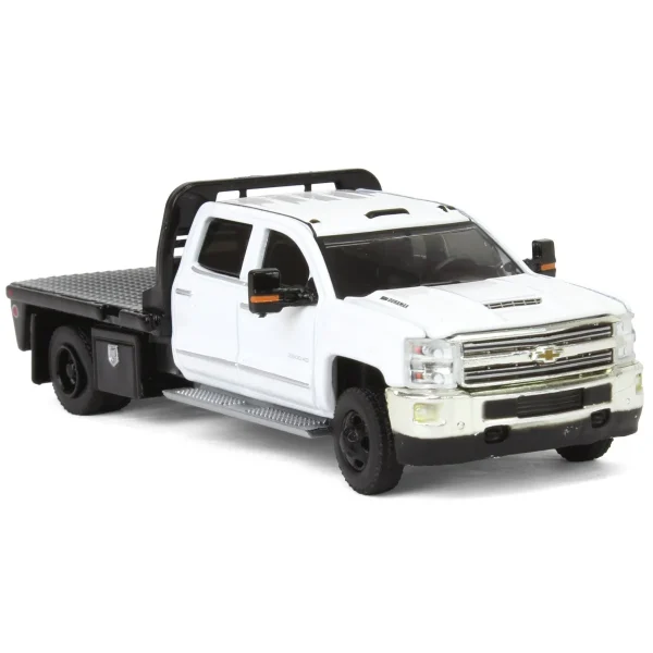 Manufacturer_Greenlight Collectibles Lowboys & Flatbeds | Pickup Trucks<1/64 2018 Chevrolet Silverado 3500 Dually Flatbed Pickup Truck, White, Collaboration Exclusive